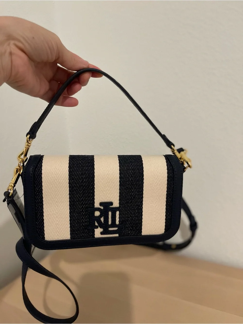 Lauren Ralph Lauren Small Adley Striped Twill Shoulder Bag – NWT